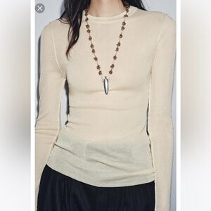 Zara NWT semi-sheer fine knit long sleeve top exposed seams size small